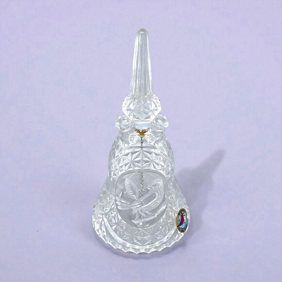 Vintage Hofbauer Byrdes Bird 24% Lead Crystal Clear Glass Bell 7" Germany - Picture 1 of 9